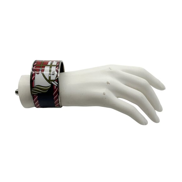 Hermes White / Brown Equestrian Horse Print Enamel Extra Wide Bangle Bracelet - Picture 7 of 8